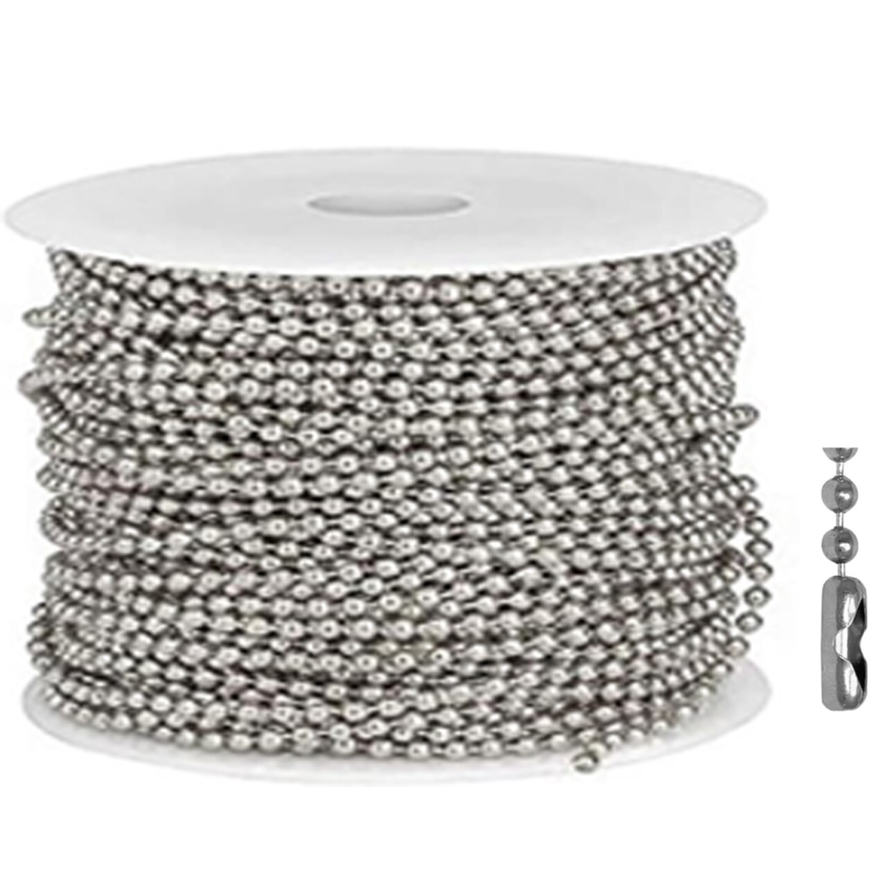 1/8" 3.2mm Ball Chain Silver 50' Spool with 50pk. of Connectors